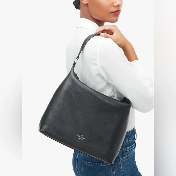 $449 Kate Spade Zippy Shoulder Bag Pebble Leather Black - Picture 4 of 9